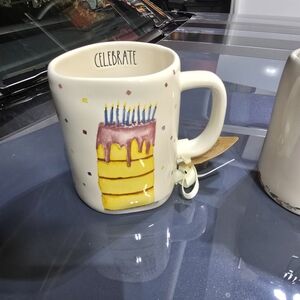 Rae Dunn Celebrate Mug with Yellow Cake Design
